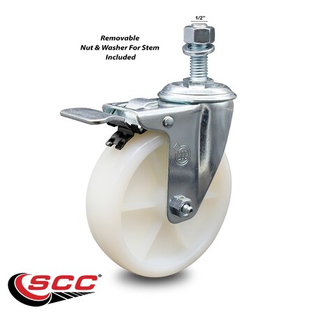 Service Caster 5 Inch Nylon Wheel Swivel 1/2 Inch Threaded Stem Caster Total Lock Brake SCC SCC-TSTTL20S514-NYS-121315